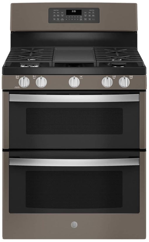 GE 30" Fingerprint Resistant Slate Freestanding Double Oven Convection Gas Range