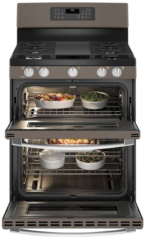 GE 30" Fingerprint Resistant Slate Freestanding Double Oven Convection Gas Range - Image 3