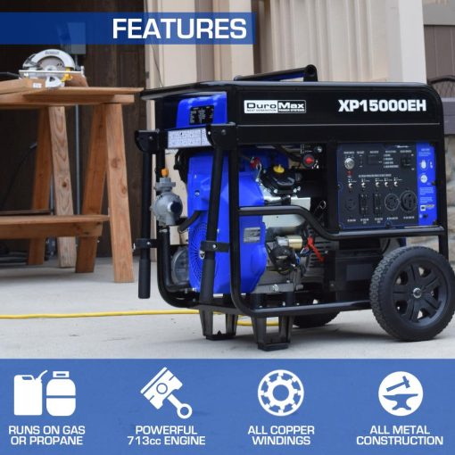 15000 Watt V-Twin Electric Start Dual Fuel Hybrid Portable Generator - Image 2