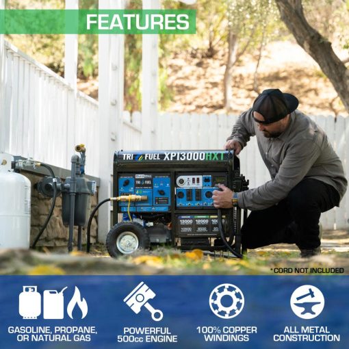 DuroMax Generator with CO Alert 13000Watt 500cc Tri Fuel Gas Propane Natural Gas Portable - Image 2