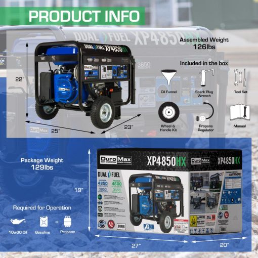 DuroMax Generator Dual Fuel Gas Propane Portable with CO Alert 4850 Watt - Image 13