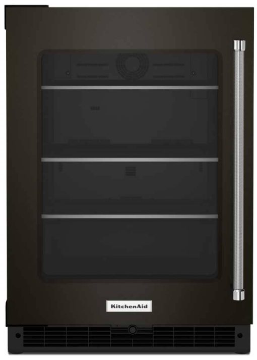KitchenAid 24" PrintShield Black Stainless Steel Left-Hinge Undercounter Refrigerator With Shelves With Metallic Accents