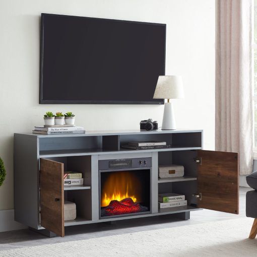 Hearthpro Console Style Media Electric Fireplace, Closed Abrasive Grain Coat Storage - Image 3