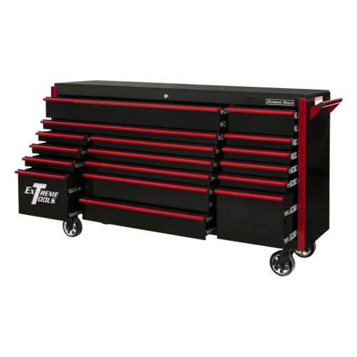 Extreme Tools 72" Black Roller Cabinet with Red Drawer Pulls - Image 2