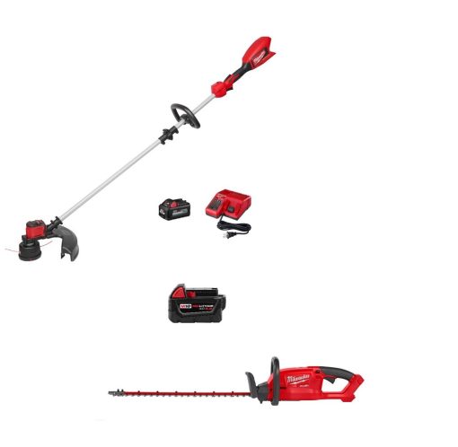 Milwaukee M18 String Trimmer Kit & 24" Hedge Trimmer with XC 5Ah Battery Bundle
