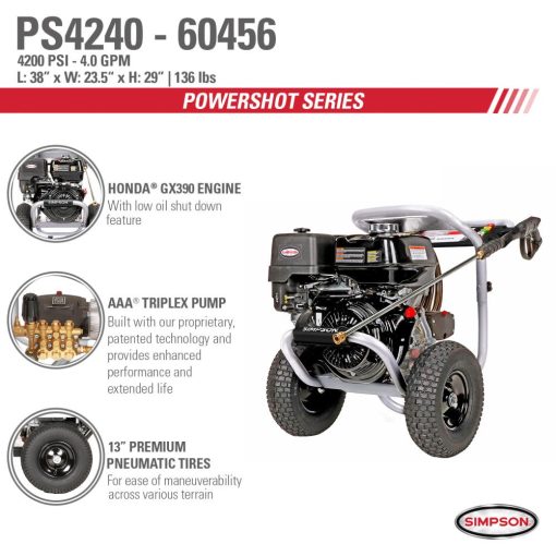 PowerShot 4200 PSI at 4.0 GPM HONDA GX390 with AAA Industrial Triplex Pump Cold Water Professional Gas Pressure Washer (49-State) - Image 7