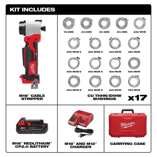 Milwaukee M18™ Cable Stripper Kit with 17 Cu THHN / XHHW Bushings - Image 2