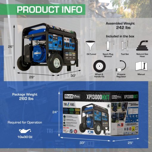 DuroMax Generator with CO Alert 13000Watt 500cc Tri Fuel Gas Propane Natural Gas Portable - Image 11