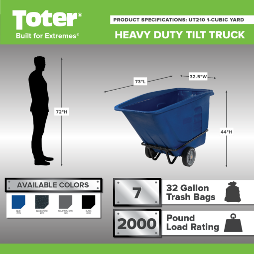 Toter 1 Cubic Yard 2000 lbs Capacity Heavy Duty Tilt Truck Gray - Image 2