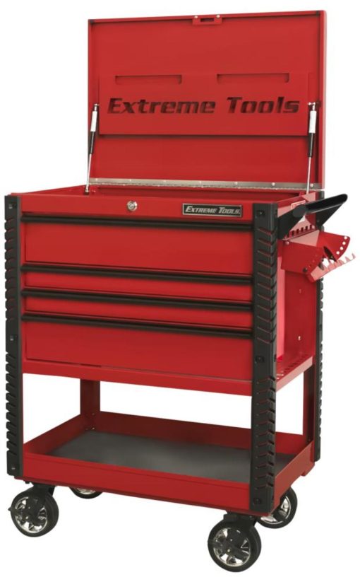 33" 4 Drawer Deluxe Tool Cart with Bumpers, Red with Black Drawer Pulls - Image 2