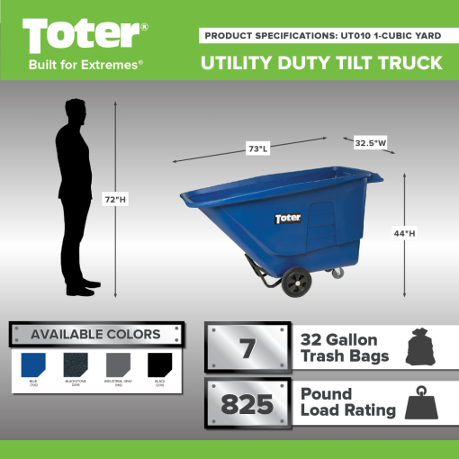 Toter Toter 1 Cubic Yard 825 lbs Capacity Utility Tilt Truck Gray - Image 2