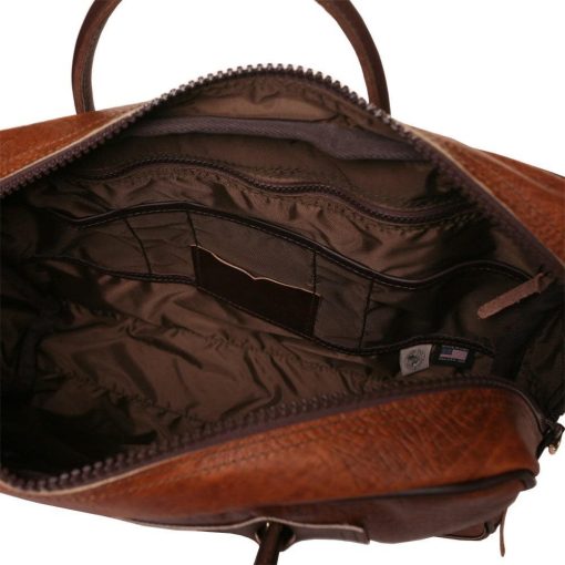 23 Liter Capacity Brown Trim Bison Leather Computer Briefcase - Image 4