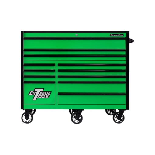 Extreme Tools 55" Green Roller Cabinet with Black Drawer Pulls