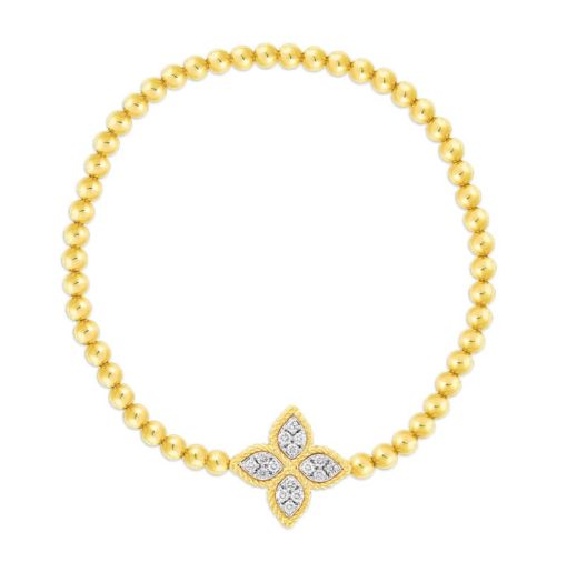 Roberto Coin 18K Yellow Gold Princess Flower w/ Medium Diamond Flower Stretch Bracelet