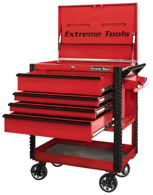 33" 4 Drawer Deluxe Tool Cart with Bumpers, Red with Black Drawer Pulls - Image 3