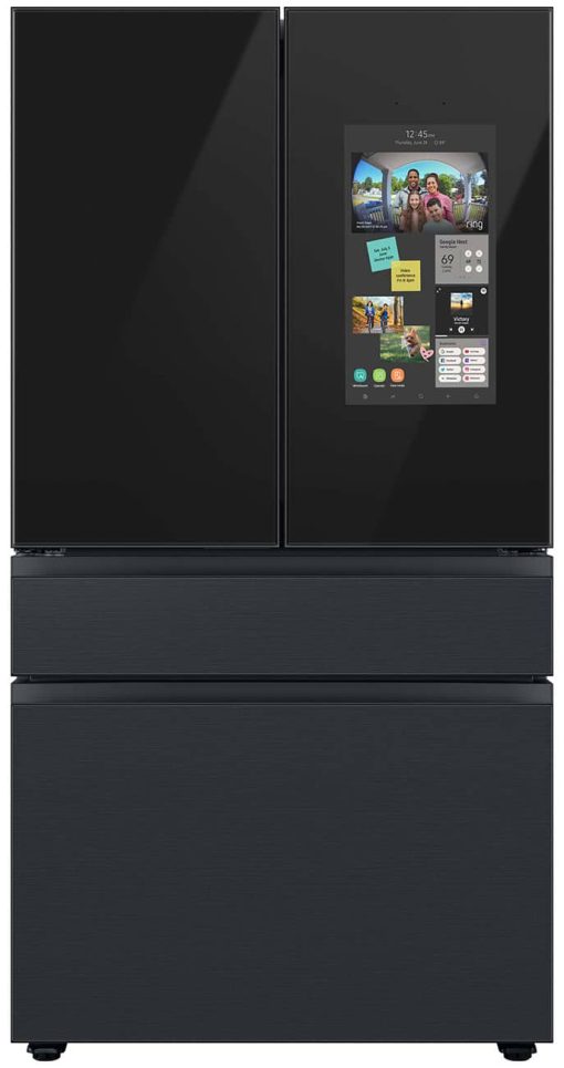 Samsung 23 Cu. Ft. BESPOKE Counter Depth 4Door French Door Refrigerator - Charcoal Glass Top Left And Family Hub Panels With Matte Black Steel Middle And Bottom Panels -