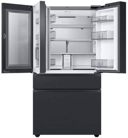 Samsung 23 Cu. Ft. BESPOKE Counter Depth 4Door French Door Refrigerator - Charcoal Glass Top Left And Family Hub Panels With Matte Black Steel Middle And Bottom Panels - - Image 3