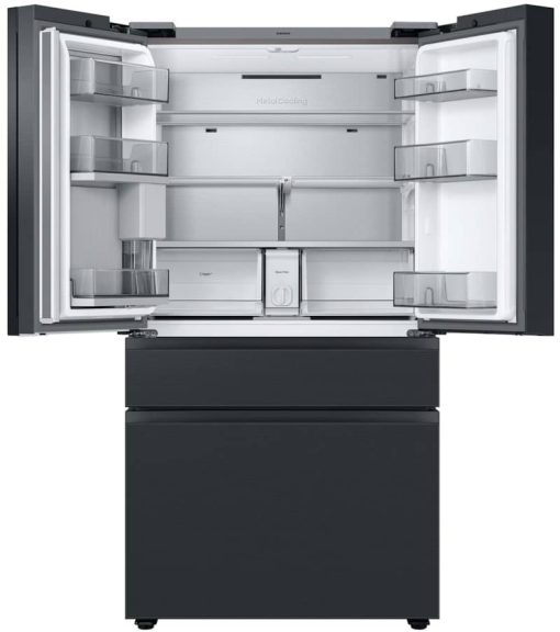 Samsung 23 Cu. Ft. BESPOKE Counter Depth 4Door French Door Refrigerator - Charcoal Glass Top Left And Family Hub Panels With Matte Black Steel Middle And Bottom Panels - - Image 2