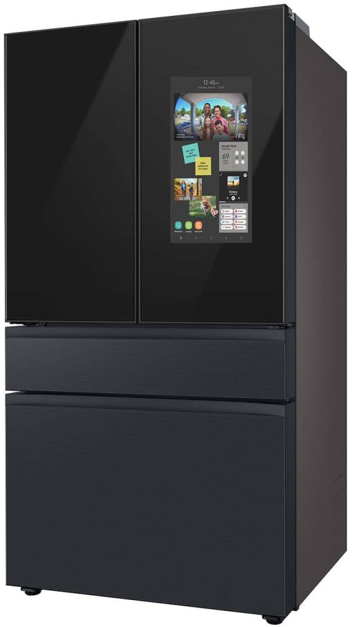 Samsung 23 Cu. Ft. BESPOKE Counter Depth 4Door French Door Refrigerator - Charcoal Glass Top Left And Family Hub Panels With Matte Black Steel Middle And Bottom Panels - - Image 4