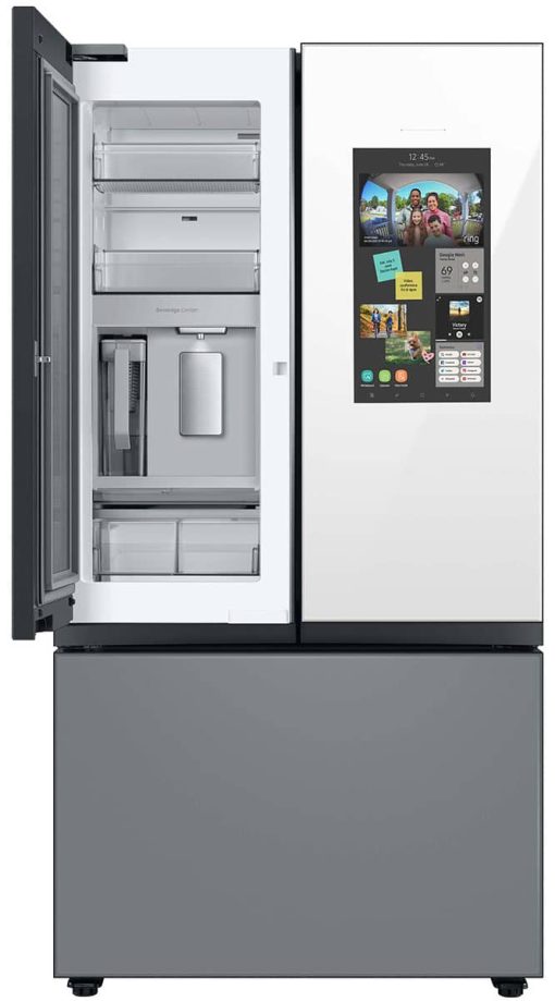 Samsung 24 Cu. Ft. White Glass Top And Family Hub Panels With Matte Gray Glass Bottom Panel BESPOKE Counter-Depth 3-Door French Door Refrigerator - Image 6
