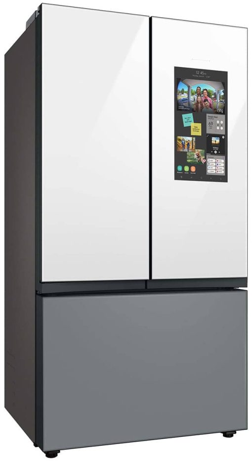 Samsung 24 Cu. Ft. White Glass Top And Family Hub Panels With Matte Gray Glass Bottom Panel BESPOKE Counter-Depth 3-Door French Door Refrigerator - Image 5