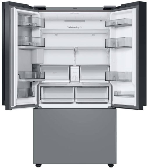 Samsung 24 Cu. Ft. White Glass Top And Family Hub Panels With Matte Gray Glass Bottom Panel BESPOKE Counter-Depth 3-Door French Door Refrigerator - Image 2