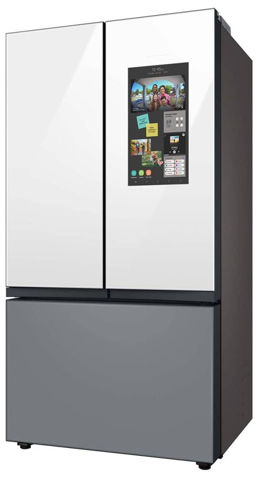 Samsung 24 Cu. Ft. White Glass Top And Family Hub Panels With Matte Gray Glass Bottom Panel BESPOKE Counter-Depth 3-Door French Door Refrigerator - Image 4
