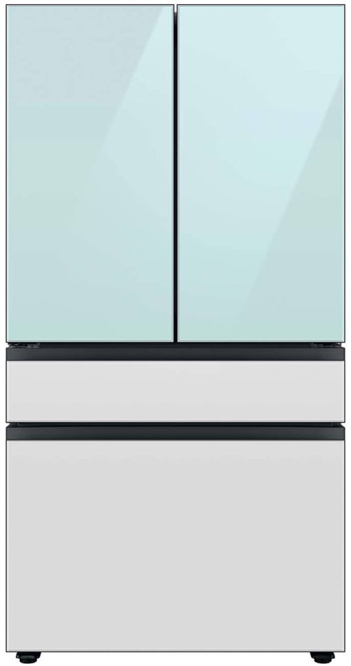 Samsung ADA 29 Cu. Ft. Morning Blue Glass Top Panel With White Glass Middle And Bottom Panels BESPOKE 4-Door French Door Refrigerator With Beverage Center