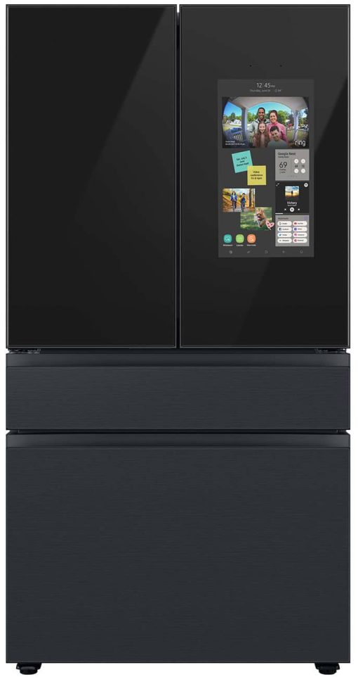 Samsung 29 Cu. Ft. Charcoal Glass Top And Family Hub Panels With Matte Black Steel Middle And Bottom Panels BESPOKE 4Door French Door Refrigerator -