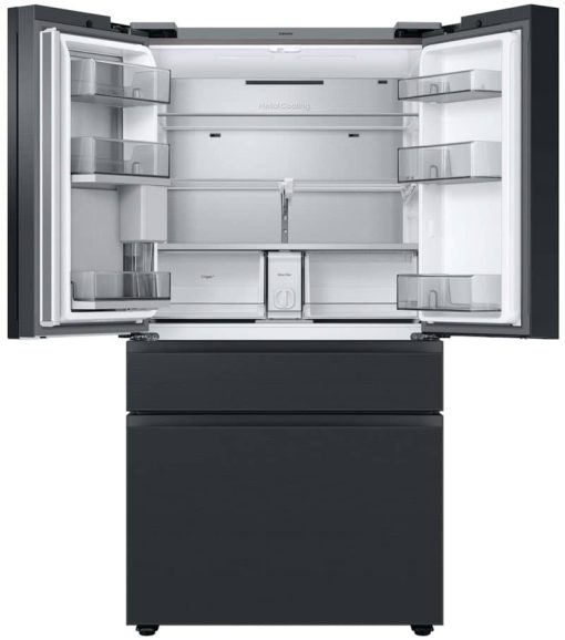 Samsung 29 Cu. Ft. Charcoal Glass Top And Family Hub Panels With Matte Black Steel Middle And Bottom Panels BESPOKE 4Door French Door Refrigerator - - Image 2