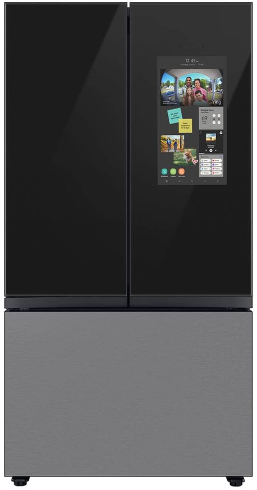 Samsung 30 Cu. Ft. Custom Panel-Ready With Charcoal Glass Family Hub Panel BESPOKE 3-Door French Door Refrigerator
