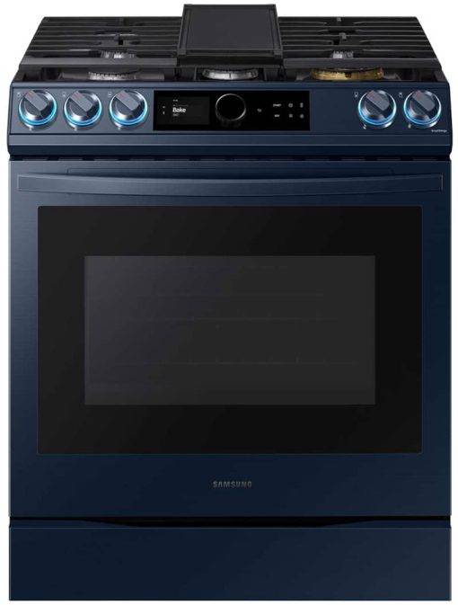 Samsung ADA 6 Cu. Ft. Fingerprint Resistant Navy Steel BESPOKE Front Control Slide-In Gas Range With Smart Dial & Air Fry