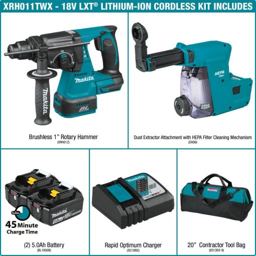 Makita 18V LXT Rotary Hammer Lithium Ion 1" Kit accepts SDS PLUS bits with HEPA Dust Extractor Attachment - Image 4
