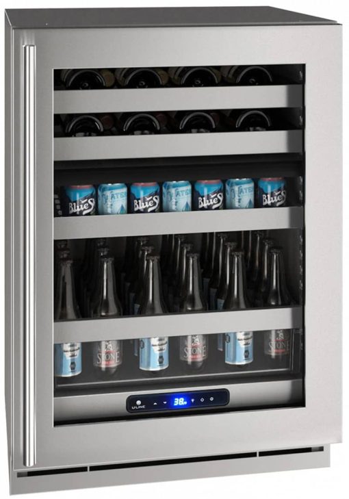U-Line 24" Stainless Frame With Lock Left-Hinge Dual-Zone Beverage Center