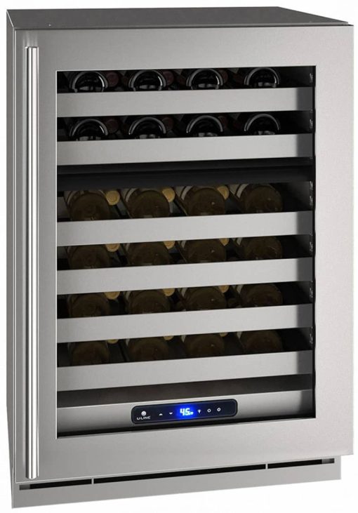 U-Line 24" Stainless Frame With Lock Left-Hinge Dual-Zone Wine Refrigerator