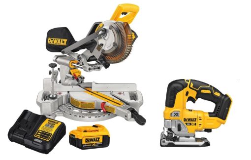 7-1/4" Single Bevel Sliding Compound Miter Saw and 20-Volt Max Brushless Variable Speed Keyless Cordless Jigsaw Kit