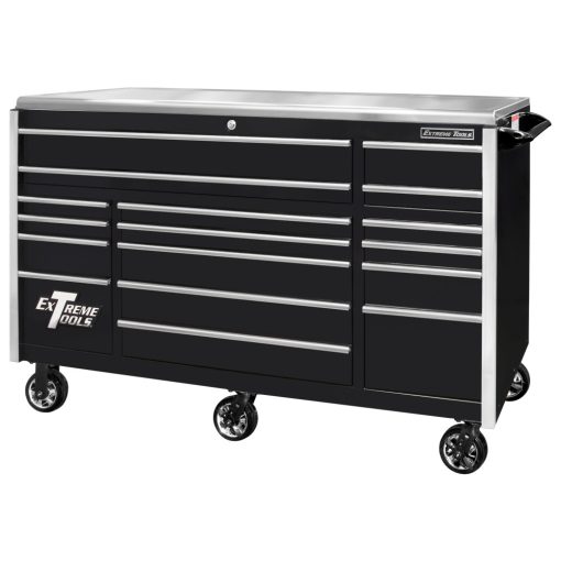 Extreme Tools 72" Black Roller Cabinet with Chrome