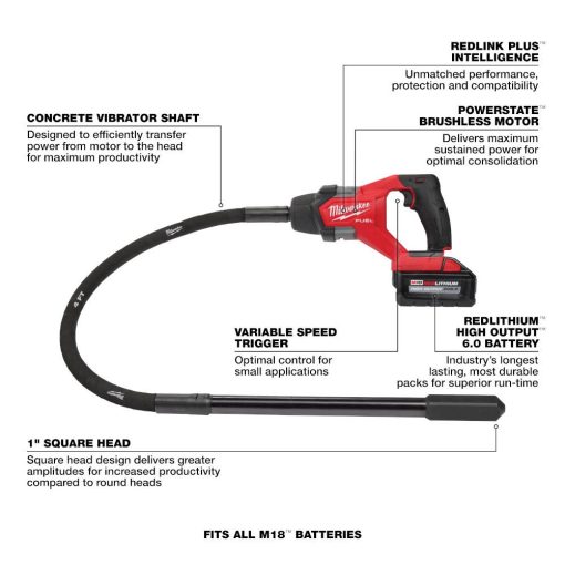 Milwaukee M18 FUEL™ 4' Concrete Pencil Vibrator Kit - Image 7