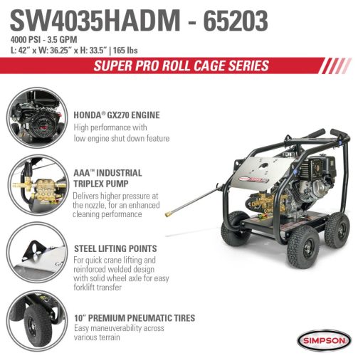 Simpson Super Pro Roll Cage Cold Water Professional Gas Pressure Washer 4000 PSI - Image 12