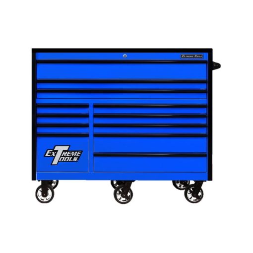 Extreme Tools 55" Blue Roller Cabinet with Black Drawer Pulls