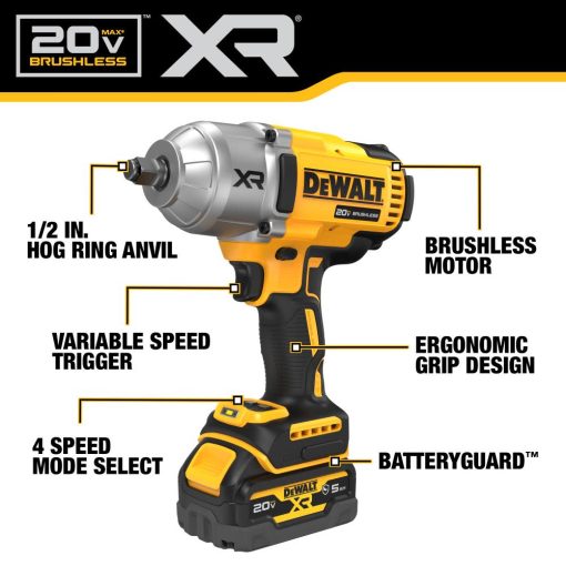 DEWALT 20V MAX XR 1/2" High Torque Impact Wrench with Hog Ring Anvil Kit - Image 13