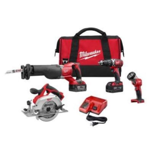 Milwaukee 4-Tool M18 Lithium-Ion Hammer Drill, Reciprocating Saw, Circular Saw & Work Light Cordless Tool Combo Kit