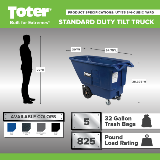 Toter 3/4 Cubic Yard 825 lbs Capacity Standard Duty Tilt Truck - Image 2