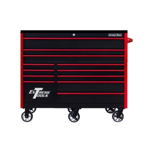 Extreme Tools 55" Black Roller Cabinet with Red Drawer Pulls