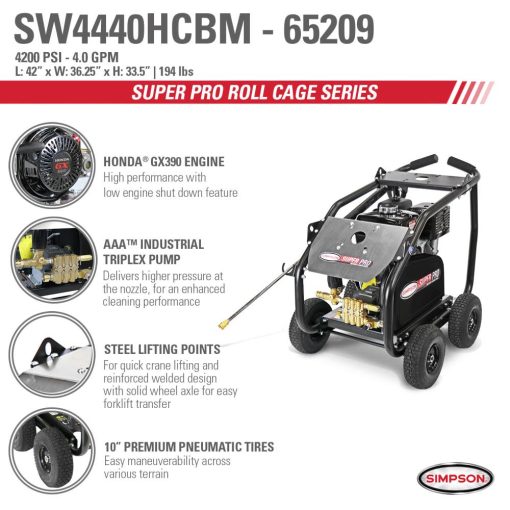 Simpson Super Pro Roll Cage Pressure Washer Cold Water Professional Belt Drive Gas - Image 11