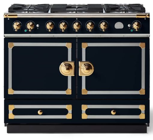 La Cornue CornuFe 110 43" Dark Navy Blue With Polished Brass Dual Fuel Range