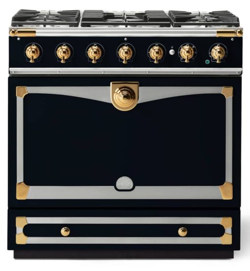 La Cornue CornuFe 90 36" Dark Navy Blue With Polished Brass Dual Fuel Range