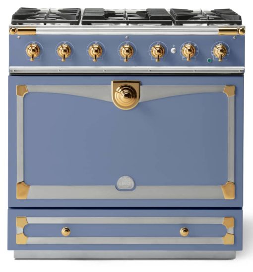 La Cornue CornuFe 90 36" Provence Blue With Polished Brass Dual Fuel Range