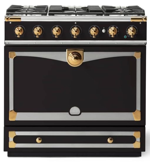 La Cornue CornuFe 90 36" Matte Black With Polished Brass Dual Fuel Range