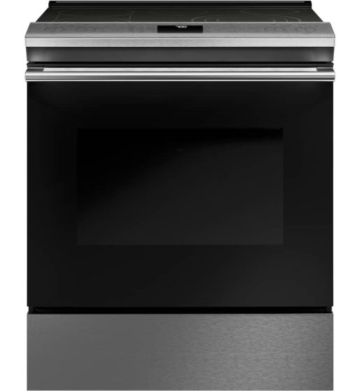 Cafe ADA 30" Platinum Glass Smart Slide-In Front-Control Radiant And Convection Electric Range